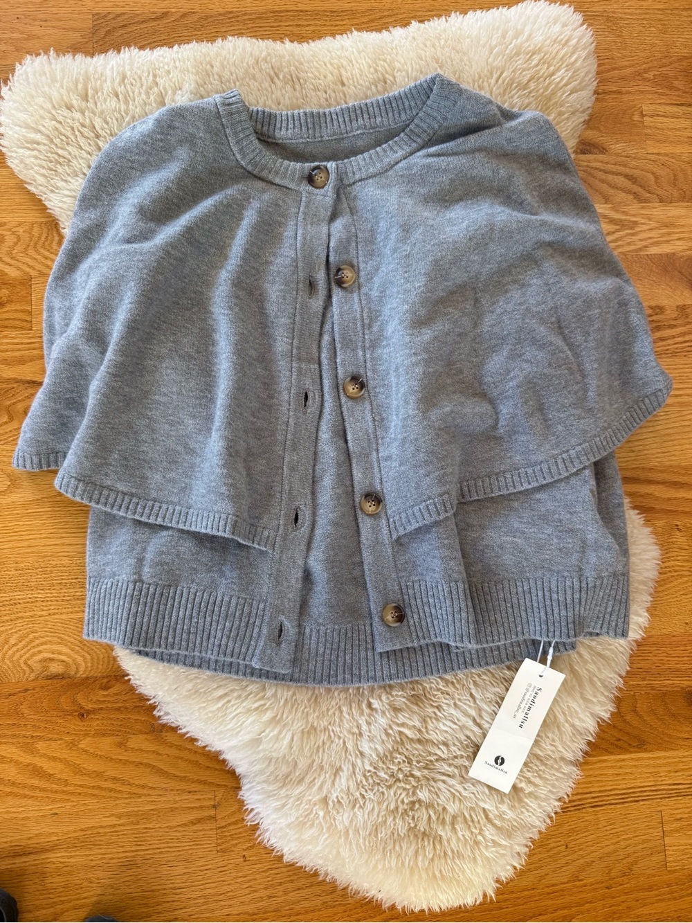 Light Gray Button-Front Knit Cape cardigan